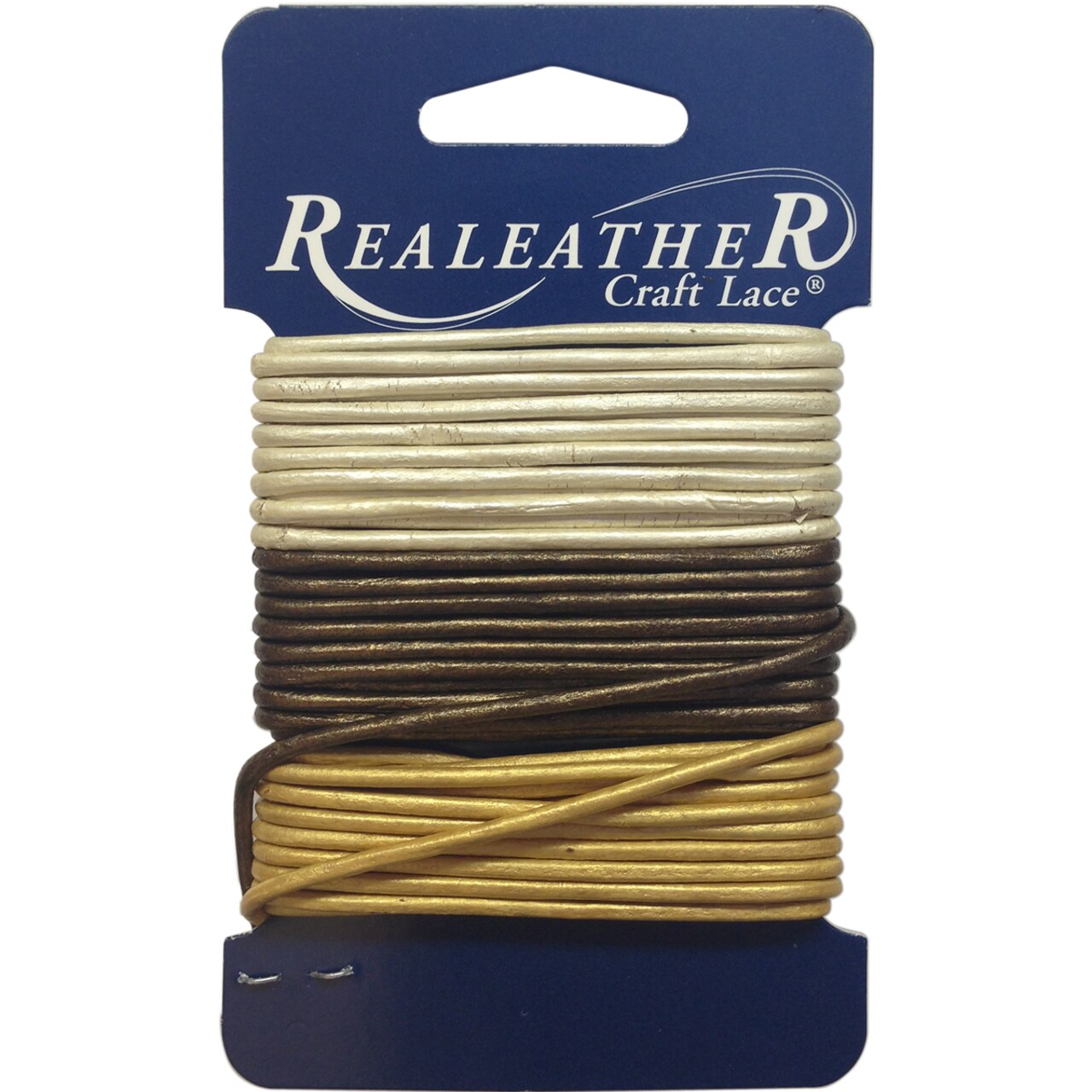 Realeather(R) Crafts Round Leather Lace 2mmX9yd Carded-Gold, Silver & Bronze